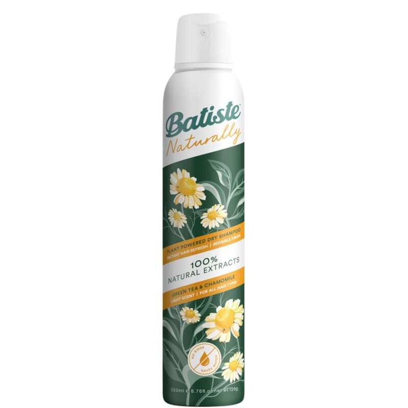 Batiste Naturally Ξηρό Σαμπουάν Όγκου Πράσινο Τσάι & Χαμομήλι 200ml – Φρεσκάδα & Ανασήκωμα Ρίζας