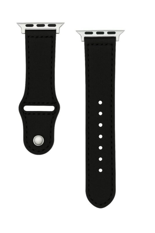 Λουράκι Apple Watch μαύρο δερμάτινο με snap κουμπωμα για Series 1–9 & Ultra 2/1 42–45mm
